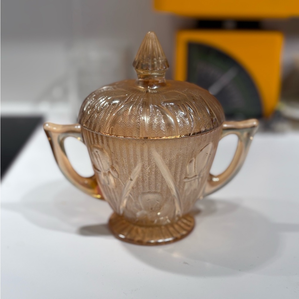 Jeannette Glass "Iris Iridescent" Sugar Bowl w/ Lid